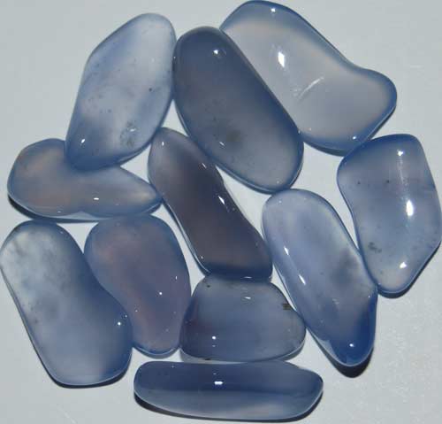 Eleven Blue Chalcedony Tumbled Stones #16