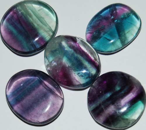 5 Rainbow Fluorite Tumbled Flat Stones #12