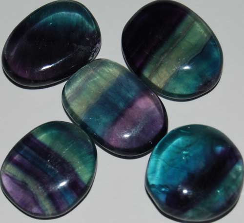 5 Rainbow Fluorite Tumbled Flat Stones #15