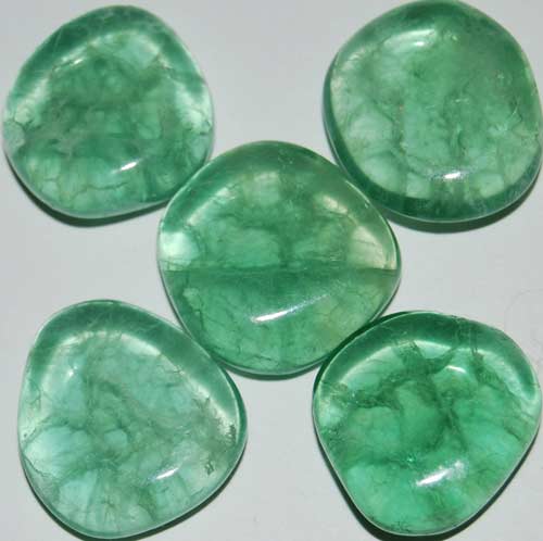 5 Green Fluorite Tumbled Flat Stones #1